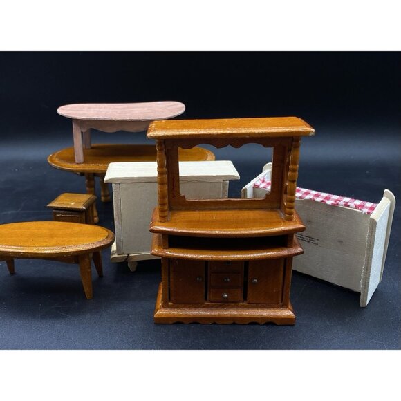 Lots 7 Miniature Dollhouse Bed Tables Buffet Dresser Nightstand  - Picture 7 of 16